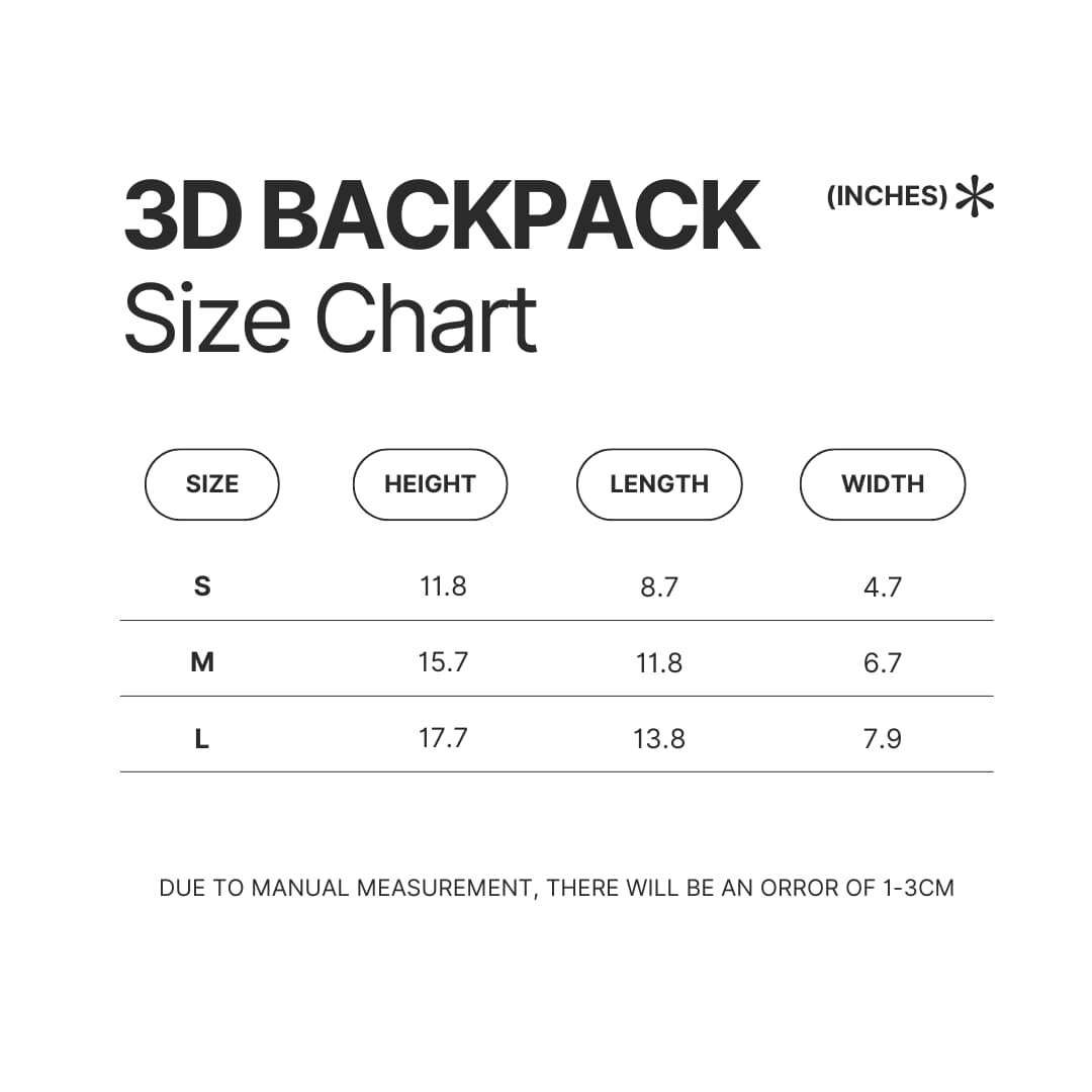 3D Backpack Size Chart - Ranma 1/2 Merch