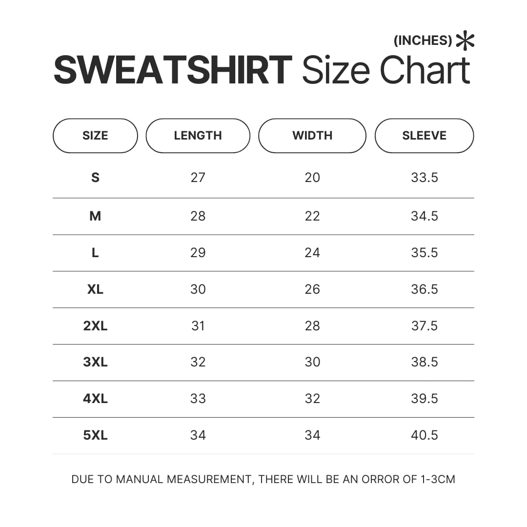 Sweatshirt Size Chart - Ranma 1/2 Merch